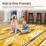 Ultra Soft Area Rug, Non Slip, Stain Resistant, Washable Area Rugs for Living Room, Bedroom, Warm Earth Tones with Tribal Flair(Yellow)