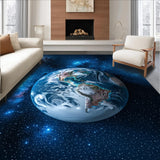 Ultra Soft Area Rug, Non Slip, Stain Resistant, Washable Area Rugs for Living Room, Bedroom, Round Earth Map Yoga Meditation Rug(Blue)