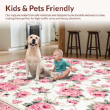 Ultra Soft Area Rug, Non Slip, Stain Resistant, Washable Area Rugs for Living Room, Bedroom, Delicate Rustic Floral Harmony(Pink)
