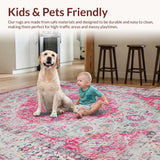 Ultra Soft Area Rug, Non Slip, Stain Resistant, Washable Area Rugs for Living Room, Bedroom, Rustic Subtle Floral Aesthetic(Pink)