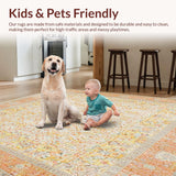Ultra Soft Area Rug, Non Slip, Stain Resistant, Washable Area Rugs for Living Room, Bedroom, Modern Ornate Lattice Area Featuring Abstract Botanical Medallion Design(Yellow)