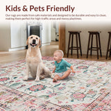Ultra Soft Area Rug, Non Slip, Stain Resistant, Washable Area Rugs for Living Room, Bedroom, Soft Earthy Tones with Flourish(Pink)