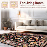 Ultra Soft Area Rug, Non Slip, Stain Resistant, Washable Area Rugs for Living Room, Bedroom, Abstract Black Blossom Pattern(Black)