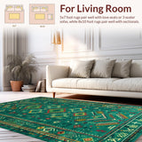 Ultra Soft Area Rug, Non Slip, Stain Resistant, Washable Area Rugs for Living Room, Bedroom, Chic Antique Green Floral Motif(Blue)