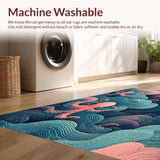Ultra Soft Area Rug, Non Slip, Stain Resistant, Washable Area Rugs for Living Room, Bedroom, Nautical Octopus Illusion Rug Runner with 3D Oceanic Whale and Dolphin Motifs(Pink)
