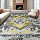 Ultra Soft Area Rug, Non Slip, Stain Resistant, Washable Area Rugs for Living Room, Bedroom, Vintage Ethnic Distressed Motif(Gray)