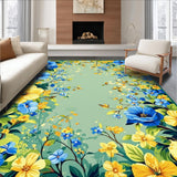 Ultra Soft Area Rug, Non Slip, Stain Resistant, Washable Area Rugs for Living Room, Bedroom, Summer Floral Bath(Blue)