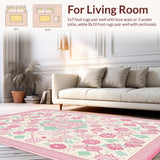 Ultra Soft Area Rug, Non Slip, Stain Resistant, Washable Area Rugs for Living Room, Bedroom, Festive Springtime Floral Pattern(Pink)