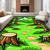 Ultra Soft Area Rug, Non Slip, Stain Resistant, Washable Area Rugs for Living Room, Bedroom, Playful Camping Adventure Scene(Green)