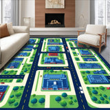 Ultra Soft Area Rug, Non Slip, Stain Resistant, Washable Area Rugs for Living Room, Bedroom, Whimsical Green Landscape Design(Blue)