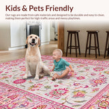 Ultra Soft Area Rug, Non Slip, Stain Resistant, Washable Area Rugs for Living Room, Bedroom, Elegant Soft Circle Design(Pink)