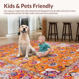 Ultra Soft Area Rug, Non Slip, Stain Resistant, Washable Area Rugs for Living Room, Bedroom, Artistic Distressed Circle Motif(Orange)