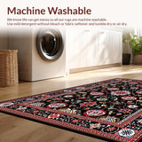 Ultra Soft Area Rug, Non Slip, Stain Resistant, Washable Area Rugs for Living Room, Bedroom, Vibrant Traditional Tiled Arrangement(Black)