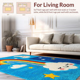 Ultra Soft Area Rug, Non Slip, Stain Resistant, Washable Area Rugs for Living Room, Bedroom, Whimsical Earth-Toned Nursery Playroom Rug(Blue)