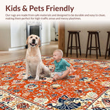 Ultra Soft Area Rug, Non Slip, Stain Resistant, Washable Area Rugs for Living Room, Bedroom, Rustic Orange Patterned Delight(Orange)