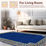 Ultra Soft Area Rug, Non Slip, Stain Resistant, Washable Area Rugs for Living Room, Bedroom, Striking Gold Geometric Elements(Blue)