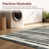 Ultra Soft Area Rug, Non Slip, Stain Resistant, Washable Area Rugs for Living Room, Bedroom, Modern Farmhouse Black and White Stripe Low Pile Floor Mat Rug(Black)