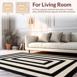 Ultra Soft Area Rug, Non Slip, Stain Resistant, Washable Area Rugs for Living Room, Bedroom, Rustic Neutral Geometric Composition(Black)