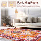 Ultra Soft Area Rug, Non Slip, Stain Resistant, Washable Area Rugs for Living Room, Bedroom, Elegant Soft Pastel Floral Design(Orange)