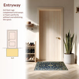Ultra Soft Area Rug, Non Slip, Stain Resistant, Washable Area Rugs for Living Room, Bedroom, Elegant Geometric Gold Accents(Blue)