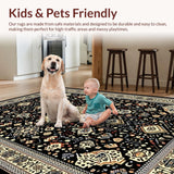 Ultra Soft Area Rug, Non Slip, Stain Resistant, Washable Area Rugs for Living Room, Bedroom, Rustic Transitional Floral Elements(Black)