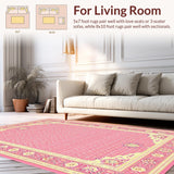 Ultra Soft Area Rug, Non Slip, Stain Resistant, Washable Area Rugs for Living Room, Bedroom, Cozy Taffeta Floral Aesthetic(Pink)