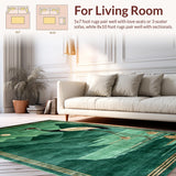 Ultra Soft Area Rug, Non Slip, Stain Resistant, Washable Area Rugs for Living Room, Bedroom, Refreshing Earthy Tones Optical Play(Green)