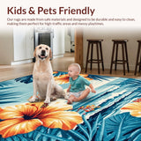 Ultra Soft Area Rug, Non Slip, Stain Resistant, Washable Area Rugs for Living Room, Bedroom, Exotic Botanical Graphic Design(Orange)