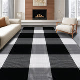 Ultra Soft Area Rug, Non Slip, Stain Resistant, Washable Area Rugs for Living Room, Bedroom, Stylish Neutral Plaid Theme(Black)