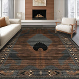 Ultra Soft Area Rug, Non Slip, Stain Resistant, Washable Area Rugs for Living Room, Bedroom, Vintage Elk and Bear Motif(Brown)