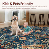 Ultra Soft Area Rug, Non Slip, Stain Resistant, Washable Area Rugs for Living Room, Bedroom, Colorful Ethnic Patterned Rug(Blue)
