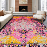 Ultra Soft Area Rug, Non Slip, Stain Resistant, Washable Area Rugs for Living Room, Bedroom, Rustic Textured Vintage Aesthetic(Pink)