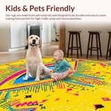 Ultra Soft Area Rug, Non Slip, Stain Resistant, Washable Area Rugs for Living Room, Bedroom, Contemporary Vibrant Folk Art(Yellow)