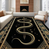 Ultra Soft Area Rug, Non Slip, Stain Resistant, Washable Area Rugs for Living Room, Bedroom, Gothic Celestial Snake Motif(Black)