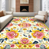 Ultra Soft Area Rug, Non Slip, Stain Resistant, Washable Area Rugs for Living Room, Bedroom, Delicate Soft Floral Imagery(White)