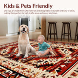Ultra Soft Area Rug, Non Slip, Stain Resistant, Washable Area Rugs for Living Room, Bedroom, Textured Vintage Southwest Pattern(Red)