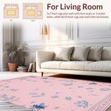 Ultra Soft Area Rug, Non Slip, Stain Resistant, Washable Area Rugs for Living Room, Bedroom, Soft Pastel Nature Theme(Pink)