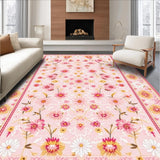 Ultra Soft Area Rug, Non Slip, Stain Resistant, Washable Area Rugs for Living Room, Bedroom, Charming Daisy Floral Delight(Pink)