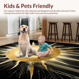 Ultra Soft Area Rug, Non Slip, Stain Resistant, Washable Area Rugs for Living Room, Bedroom, Elegant Yellow Abstract Art Motif(Gold)