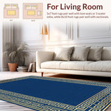 Ultra Soft Area Rug, Non Slip, Stain Resistant, Washable Area Rugs for Living Room, Bedroom, Elegant Greek Key Motif(Blue)