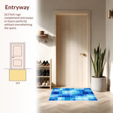 Ultra Soft Area Rug, Non Slip, Stain Resistant, Washable Area Rugs for Living Room, Bedroom, Lively Multicolored Design Motif(Blue)