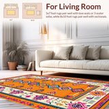 Ultra Soft Area Rug, Non Slip, Stain Resistant, Washable Area Rugs for Living Room, Bedroom, Artistic Medallion Pattern Fusion(Orange)