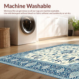 Ultra Soft Area Rug, Non Slip, Stain Resistant, Washable Area Rugs for Living Room, Bedroom, Whispering Winds Traditional Floral Motif with Tranquil Blue & Beige(Ivory)