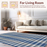 Ultra Soft Area Rug, Non Slip, Stain Resistant, Washable Area Rugs for Living Room, Bedroom, Cozy Farmhouse Inspired Tartan Aesthetic(Blue)