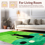 Ultra Soft Area Rug, Non Slip, Stain Resistant, Washable Area Rugs for Living Room, Bedroom, Charming Playful Cat Silhouette(Green)