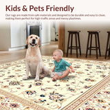 Ultra Soft Area Rug, Non Slip, Stain Resistant, Washable Area Rugs for Living Room, Bedroom, Classic Area Beige Oriental Medallion Design Easy Care(Ivory)