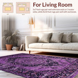 Ultra Soft Area Rug, Non Slip, Stain Resistant, Washable Area Rugs for Living Room, Bedroom, Artistic Abstract Medallion Design(Purple)