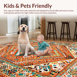 Ultra Soft Area Rug, Non Slip, Stain Resistant, Washable Area Rugs for Living Room, Bedroom, Rustic Orange Medallion Elegance(Orange)