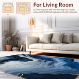 Ultra Soft Area Rug, Non Slip, Stain Resistant, Washable Area Rugs for Living Room, Bedroom, Artistic Fluid Pattern with Gold Accents(Blue)