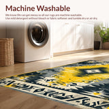 Ultra Soft Area Rug, Non Slip, Stain Resistant, Washable Area Rugs for Living Room, Bedroom, Vintage Tribal Grey and Yellow Living Room Rug(Black)